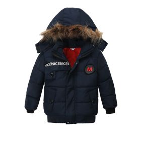 New Children's Cotton Padded Clothes Thickened Hooded Coat (Option: Navy Blue-110cm)