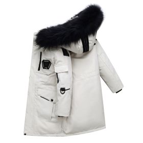 Children's Down Jacket Boys' Mid-length Thickening Plus Size Fur Collar Coat (Option: White And Black Fur-130cm)