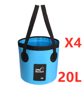 Portable Travel Bag Fishing Bucket Folding Bucket Bag Outdoor Convenient Travel Car Wash Bucket Outdoor Waterproof Bag (Option: Blue-20L 4PCS)