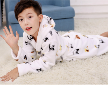 Children's Nightgown Boy's Bathrobe Flannel Thickened Coral Fleece Pajamas Home Service (Option: White puppy with cap-120cm)