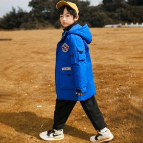 Fashion Solid Color Boys Mid-length Down Jacket (Option: Blue-120cm)