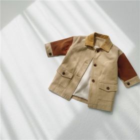 Windbreaker Sleeve Color Contrast Small Lapel Medium Long (Option: Khaki-80cm)