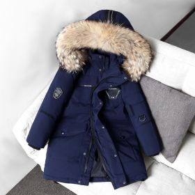 Children's Down Jacket Boys' Mid-length Thickening Plus Size Fur Collar Coat (Option: Dark Blue Primary Color Wool-130cm)