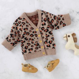 Autumn New Cute V-Neck Leopard Knit Cardigan (Option: Khaki-70cm)