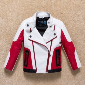 Boy's Thickened Leather Jacket Is Handsome (Option: White-13to14 yards 160cm)