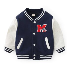 Children's Cardigan Jacket Baseball Sweater Set (Option: Navy Blue-90cm)