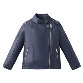 Boys' Fashion Casual Solid Color Leather Jacket (Option: Royal Blue-3to4)