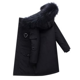 Children's Down Jacket Boys' Mid-length Thickening Plus Size Fur Collar Coat (Option: Black And Black Fur-130cm)