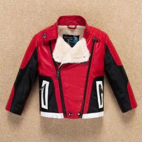 Boy's Thickened Leather Jacket Is Handsome (Option: Plush red-13to14 yards 160cm)