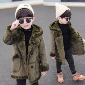 Fashion Boys' Suede Padded Trench Coat (Option: Army Green-90cm)