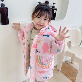 New Style Children's Down Jacket Middle Long Cute Thickened Cotton (Option: Rainbow pink-120cm)