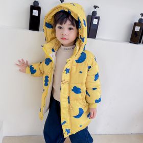 New Style Children's Down Jacket Middle Long Cute Thickened Cotton (Option: Moon yellow-90cm)