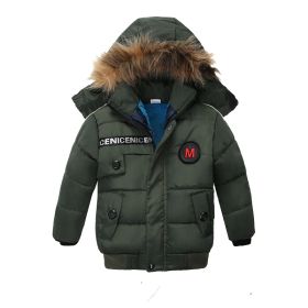 New Children's Cotton Padded Clothes Thickened Hooded Coat (Option: Army Green-110cm)