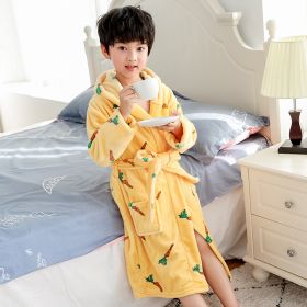 Children's Nightgown Boy's Bathrobe Flannel Thickened Coral Fleece Pajamas Home Service (Option: Carrot with cap-120cm)