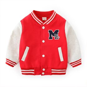 Children's Cardigan Jacket Baseball Sweater Set (Option: Red-90cm)