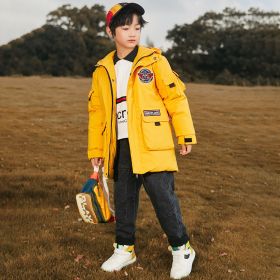 Fashion Solid Color Boys Mid-length Down Jacket (Option: Yellow-170CM)