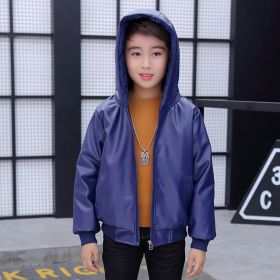 PU Leather Jacket Children's Wear Hooded Padded Coat (Option: Dark Grey-110cm)