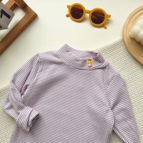 Children's Bottoming Shirt Semi-base Rainbow Candy Color (Option: Light Purple Stripes-90cm)