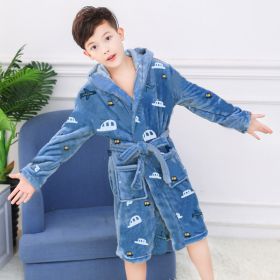 Children's Nightgown Boy's Bathrobe Flannel Thickened Coral Fleece Pajamas Home Service (Option: Helicopter with cap-140cm)