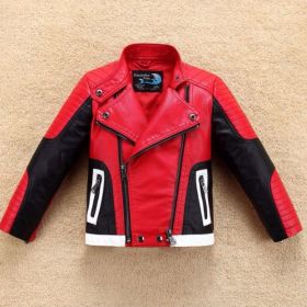 Boy's Thickened Leather Jacket Is Handsome (Option: Red-6to7 yards 130cm)