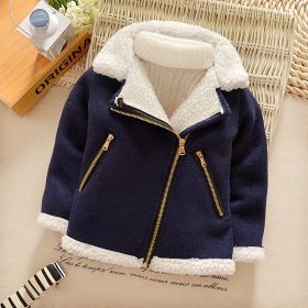 Children's Thickened Fleece Wool Top Lamb Wool Coat (Option: Navy Blue-110cm)