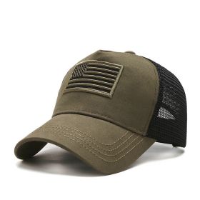 Fashion Tactical Hip Hop American Flag Military Sport Outdoor Peaked Caps Unisex Mesh Embroidered Casual Adjustable Hats (Color: army green with mesh)