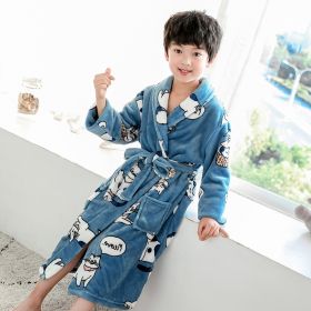 Children's Nightgown Boy's Bathrobe Flannel Thickened Coral Fleece Pajamas Home Service (Option: Big face cat without cap-120cm)