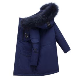 Children's Down Jacket Boys' Mid-length Thickening Plus Size Fur Collar Coat (Option: Dark Blue And Black Fur-130cm)