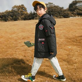 Fashion Solid Color Boys Mid-length Down Jacket (Option: Black-120cm)