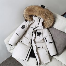 Children's Down Jacket Boys' Mid-length Thickening Plus Size Fur Collar Coat (Option: White Primary Color Wool-130cm)