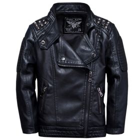 Boys' Fashion Casual Solid Color Leather Jacket (Option: Black-3to4)