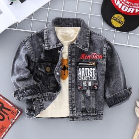 Boys' Denim Jacket Children's Jacket Trendy (Option: Letter Denim Jacket-130cm)